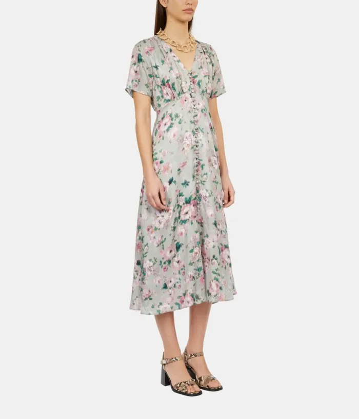 Women Light Green Long Floral Print Dress With Buttons THE KOOPLES Dresses and Jumpsuits Women Light Green Long Floral Print Dress With Buttons THE KOOPLES Dresses and Jumpsuits