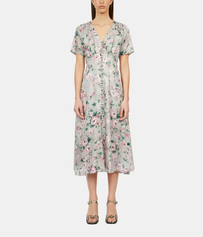 Women Light Green Long Floral Print Dress With Buttons THE KOOPLES Dresses and Jumpsuits Women Light Green Long Floral Print Dress With Buttons THE KOOPLES Dresses and Jumpsuits