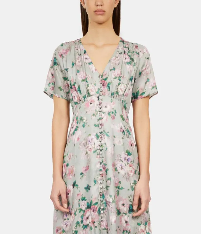 Women Light Green Long Floral Print Dress With Buttons THE KOOPLES Dresses and Jumpsuits Women Light Green Long Floral Print Dress With Buttons THE KOOPLES Dresses and Jumpsuits