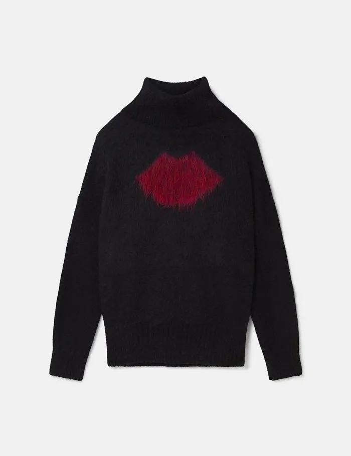 Women Lips Graphic LongSleeve Turtleneck Jumper Black Stella McCartney Knitwear