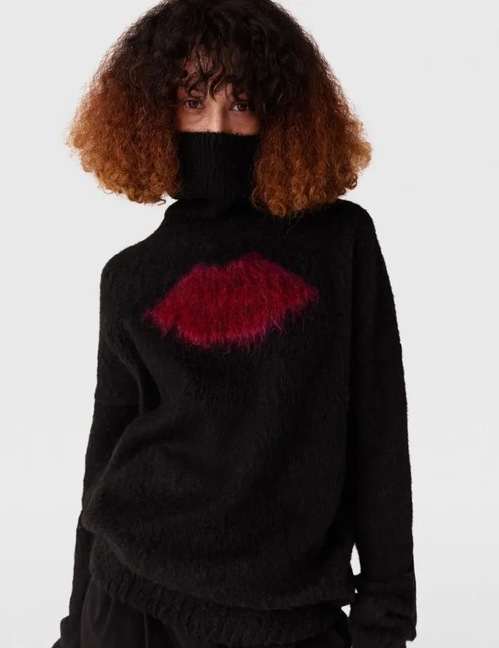 Women Lips Graphic LongSleeve Turtleneck Jumper Black Stella McCartney Knitwear Women Lips Graphic LongSleeve Turtleneck Jumper Black Stella McCartney Knitwear