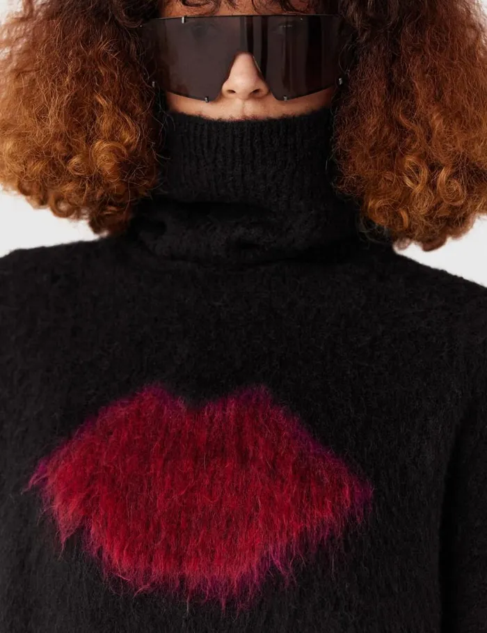 Women Lips Graphic LongSleeve Turtleneck Jumper Black Stella McCartney Knitwear Women Lips Graphic LongSleeve Turtleneck Jumper Black Stella McCartney Knitwear