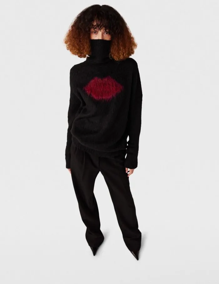 Women Lips Graphic LongSleeve Turtleneck Jumper Black Stella McCartney Knitwear Women Lips Graphic LongSleeve Turtleneck Jumper Black Stella McCartney Knitwear