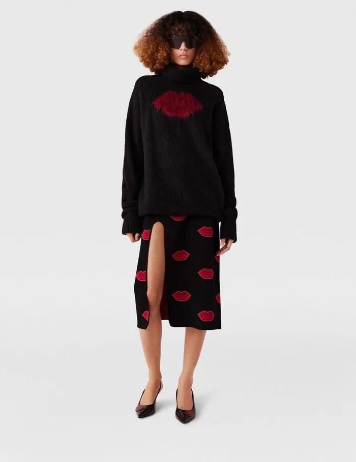 Women Lips Graphic LongSleeve Turtleneck Jumper Black Stella McCartney Knitwear Women Lips Graphic LongSleeve Turtleneck Jumper Black Stella McCartney Knitwear