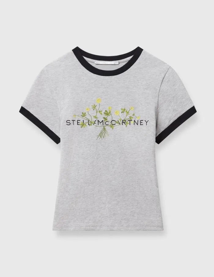 Women Logo Floral Embroidered TShirt Grey Melange Stella McCartney Sweatshirts And TShirts