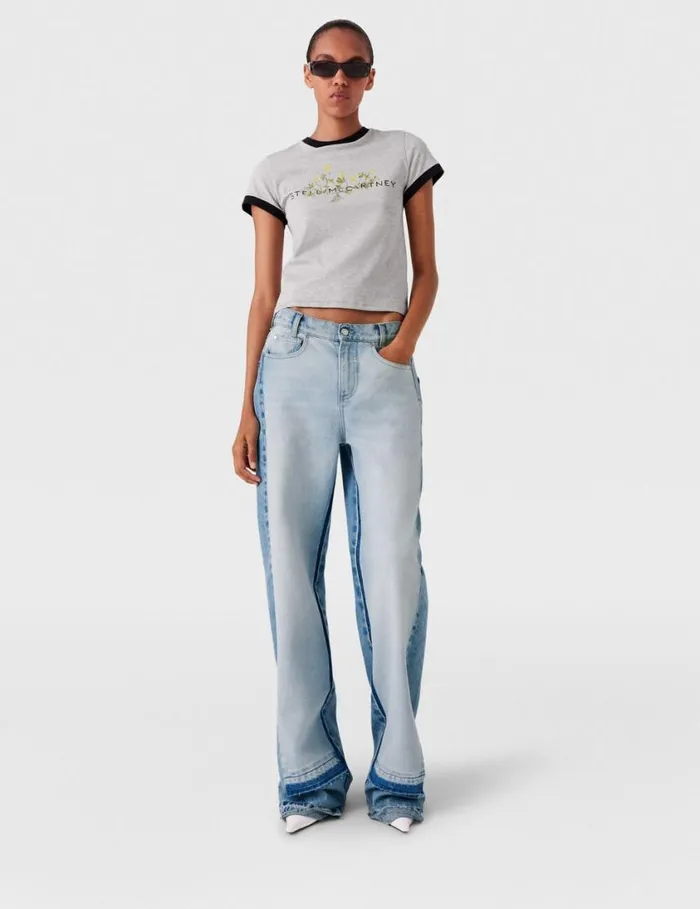 Women Logo Floral Embroidered TShirt Grey Melange Stella McCartney Sweatshirts And TShirts