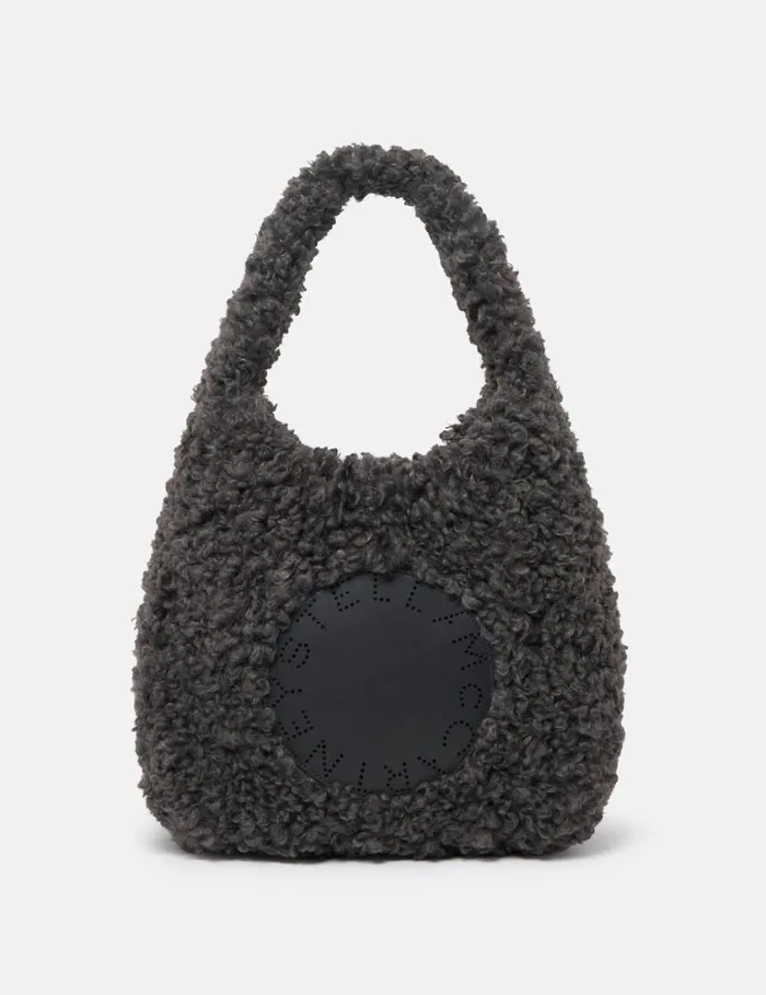 Women Logo Plush Teddy Hobo Large Tote Bag Charcoal Grey Stella McCartney Tote Bags