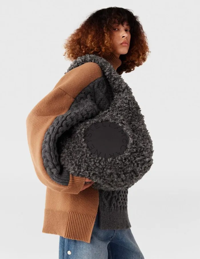 Women Logo Plush Teddy Hobo Large Tote Bag Charcoal Grey Stella McCartney Tote Bags
