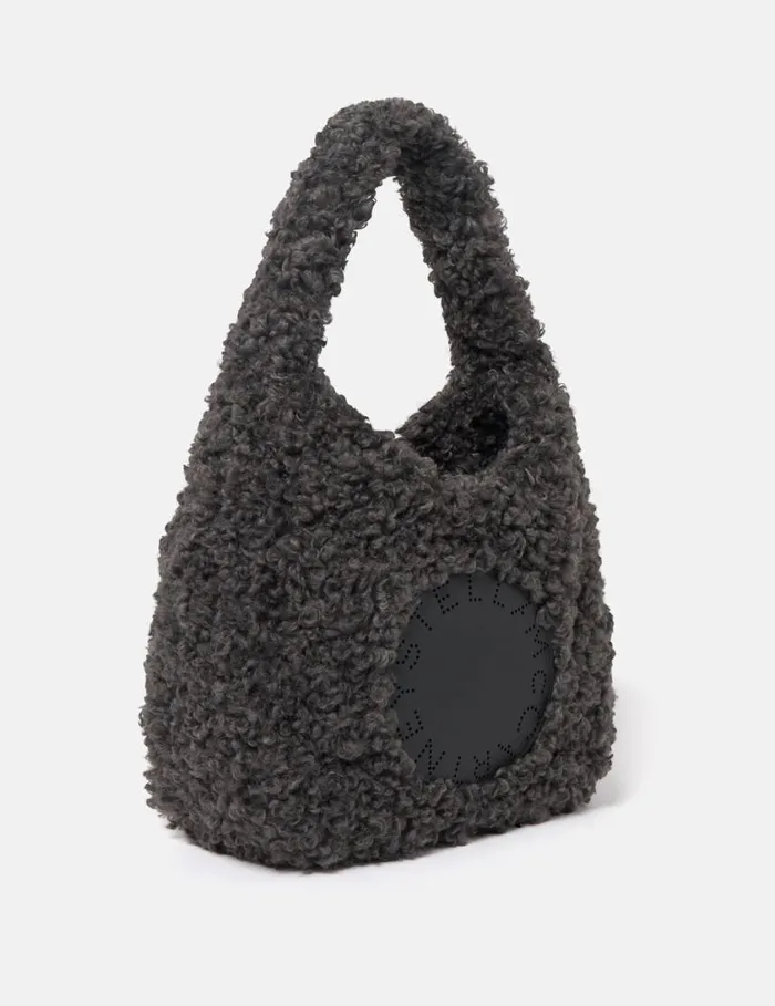 Women Logo Plush Teddy Hobo Large Tote Bag Charcoal Grey Stella McCartney Tote Bags