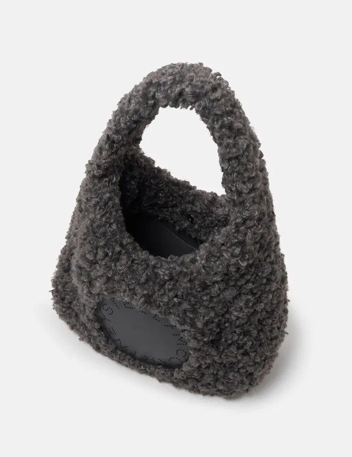 Women Logo Plush Teddy Hobo Large Tote Bag Charcoal Grey Stella McCartney Tote Bags