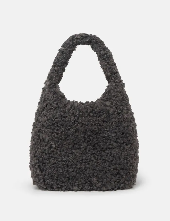 Women Logo Plush Teddy Hobo Large Tote Bag Charcoal Grey Stella McCartney Tote Bags