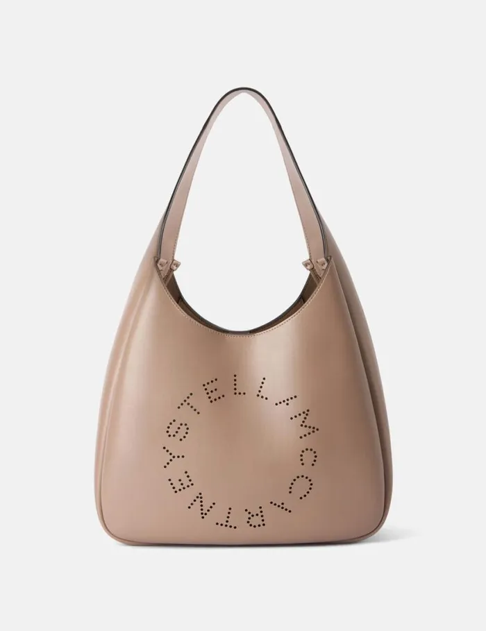 Women Logo Slouchy Hobo Tote Bag Taupe Brown Stella McCartney Tote Bags