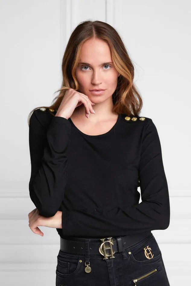 Women Long Sleeve Crew Neck Tee Black Holland Cooper Tops