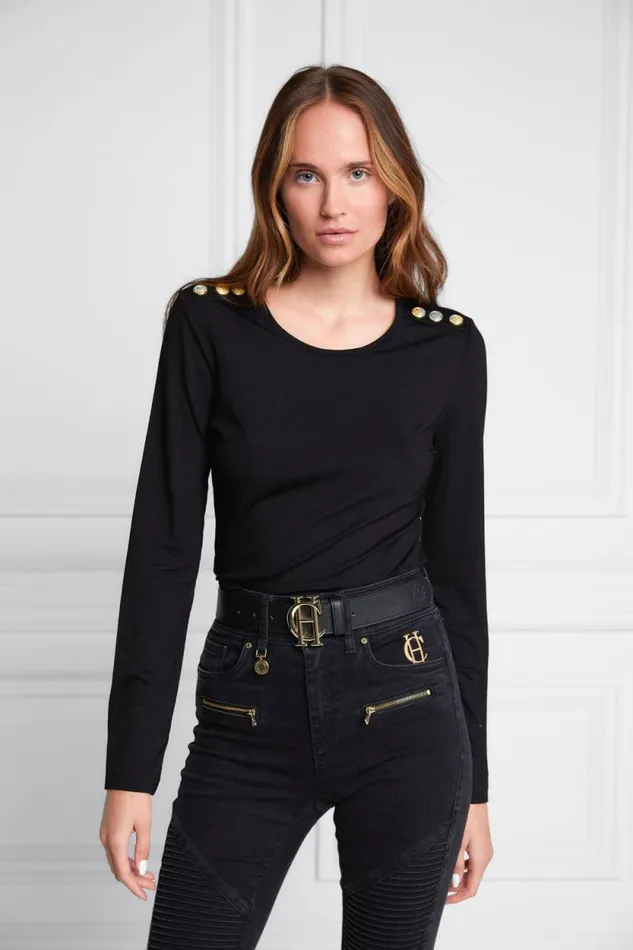 Women Long Sleeve Crew Neck Tee Black Holland Cooper Tops