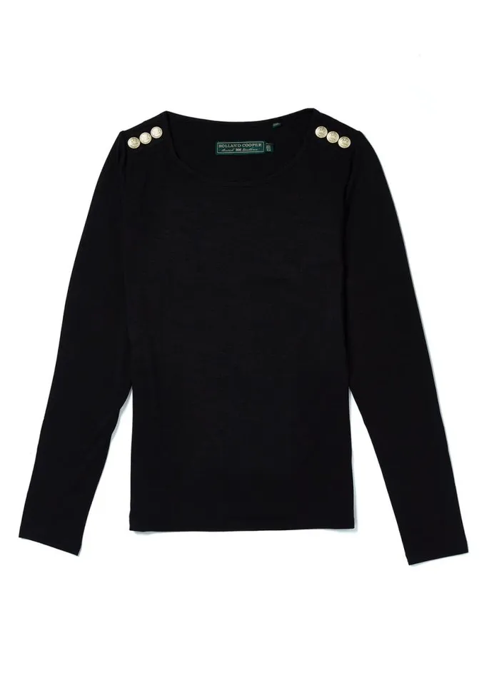 Women Long Sleeve Crew Neck Tee Black Holland Cooper Tops