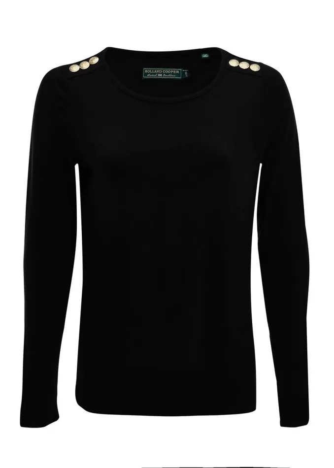 Women Long Sleeve Crew Neck Tee Black Holland Cooper Tops