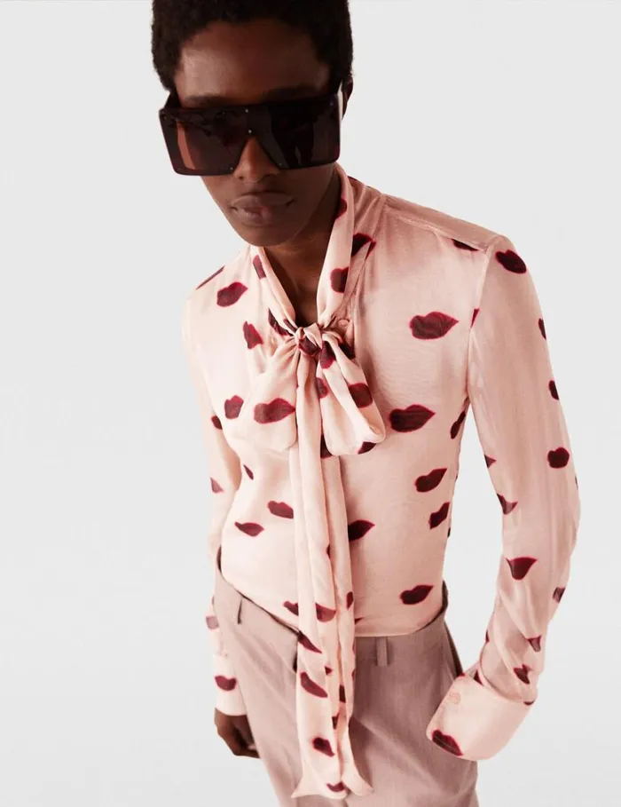 Women LongSleeve Lips Print Top Dusty Pink And Red Stella McCartney Shirts And Tops Women LongSleeve Lips Print Top Dusty Pink And Red Stella McCartney Shirts And Tops