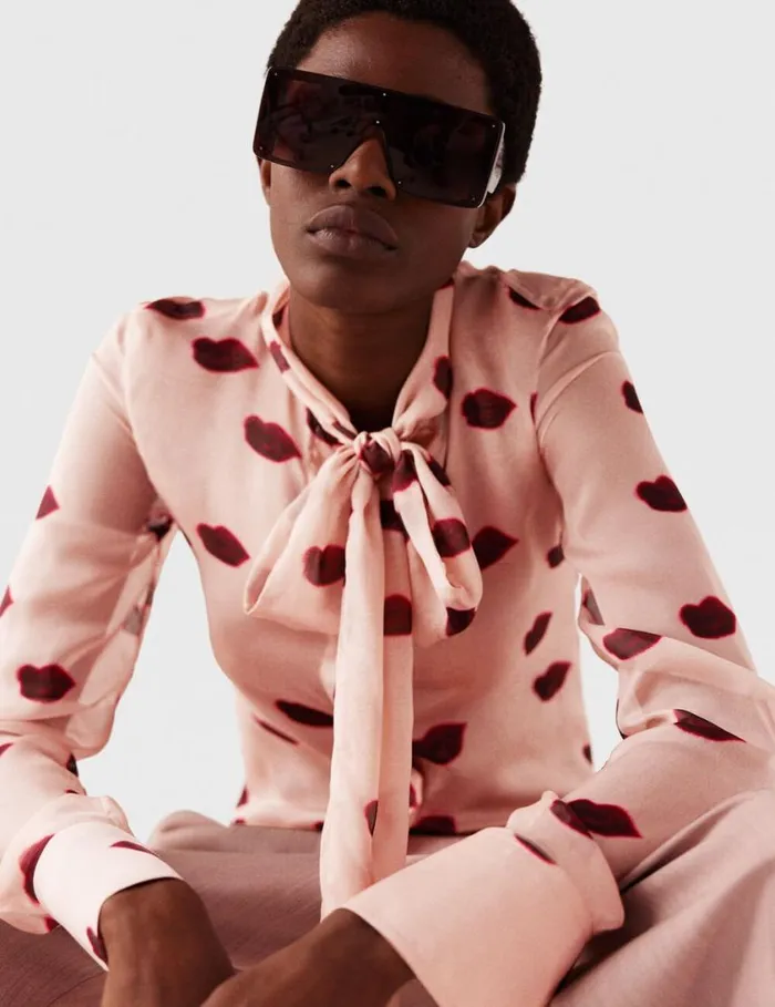 Women LongSleeve Lips Print Top Dusty Pink And Red Stella McCartney Shirts And Tops Women LongSleeve Lips Print Top Dusty Pink And Red Stella McCartney Shirts And Tops
