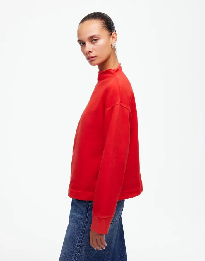Women Loungewear Madewell LongSleeve FunnelNeck Sweatshirt Bright Cherry
