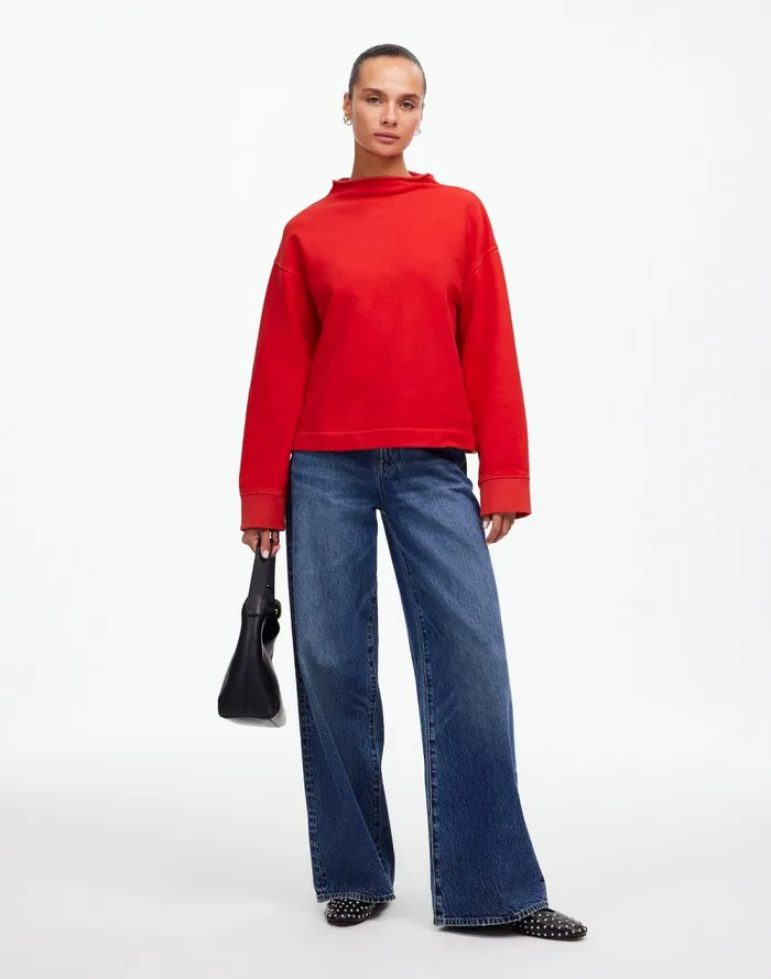 Women Loungewear Madewell LongSleeve FunnelNeck Sweatshirt Bright Cherry