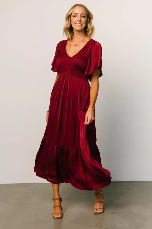 Women Lovell Smocked Midi Dress Wine Baltic Born Midi Dresses