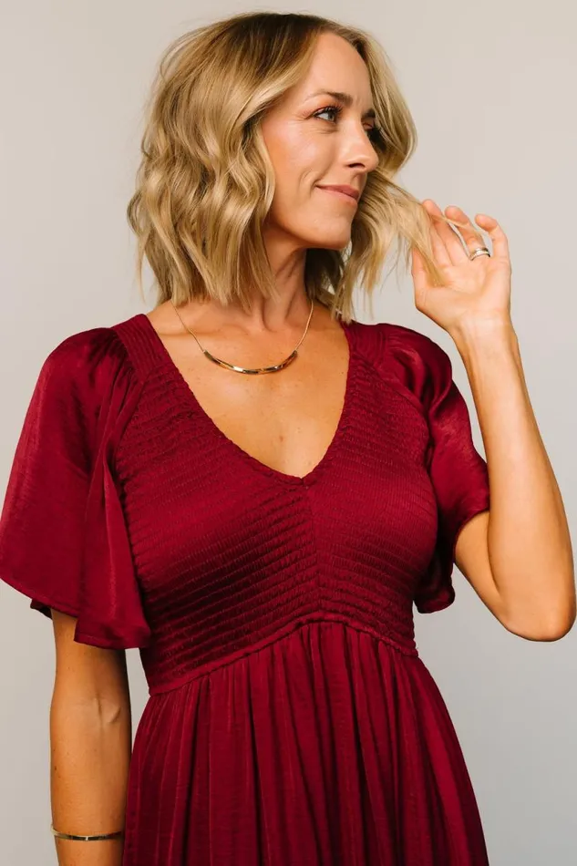 Women Lovell Smocked Midi Dress Wine Baltic Born Midi Dresses Women Lovell Smocked Midi Dress Wine Baltic Born Midi Dresses