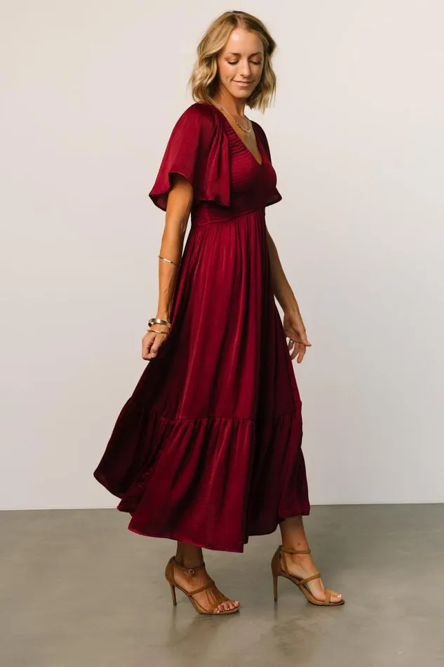Women Lovell Smocked Midi Dress Wine Baltic Born Midi Dresses Women Lovell Smocked Midi Dress Wine Baltic Born Midi Dresses