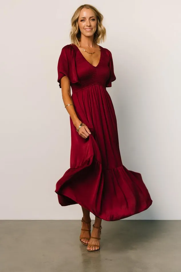 Women Lovell Smocked Midi Dress Wine Baltic Born Midi Dresses Women Lovell Smocked Midi Dress Wine Baltic Born Midi Dresses