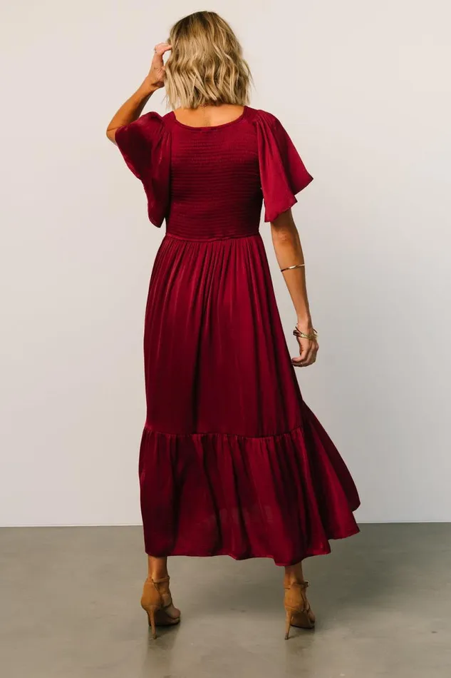 Women Lovell Smocked Midi Dress Wine Baltic Born Midi Dresses Women Lovell Smocked Midi Dress Wine Baltic Born Midi Dresses