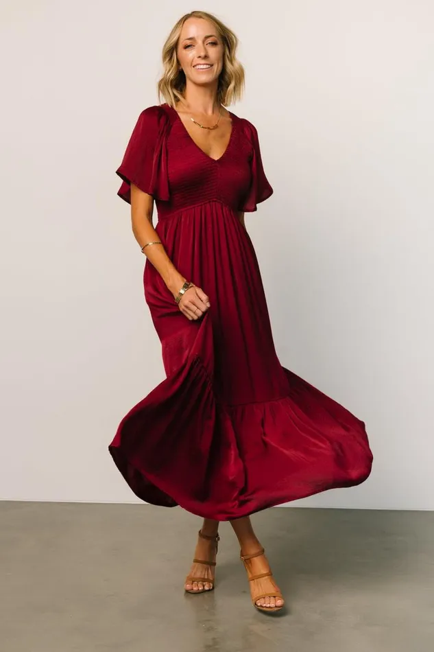 Women Lovell Smocked Midi Dress Wine Baltic Born Midi Dresses Women Lovell Smocked Midi Dress Wine Baltic Born Midi Dresses