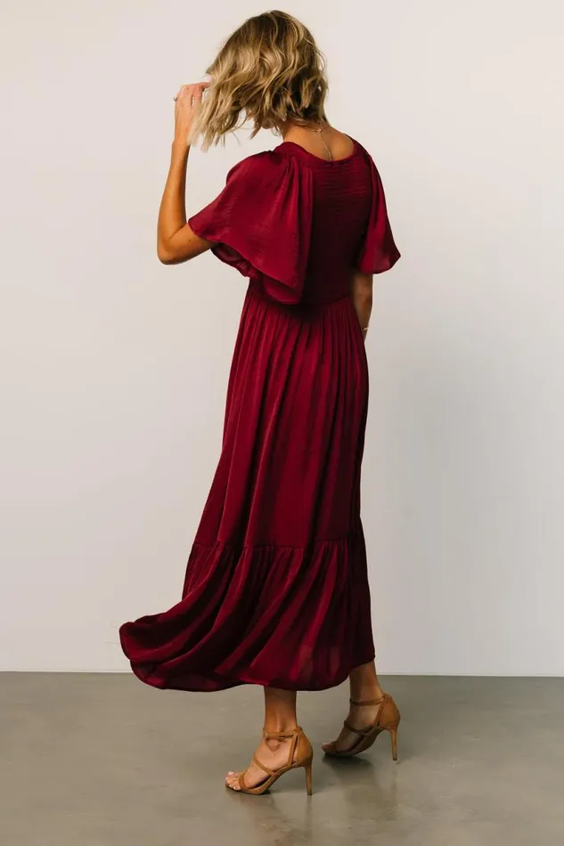 Women Lovell Smocked Midi Dress Wine Baltic Born Midi Dresses Women Lovell Smocked Midi Dress Wine Baltic Born Midi Dresses