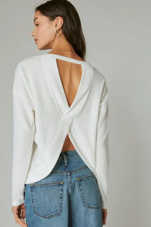 Women Lucky Brand Activewear Cloud Jersey Twist Back Top Whisper White
