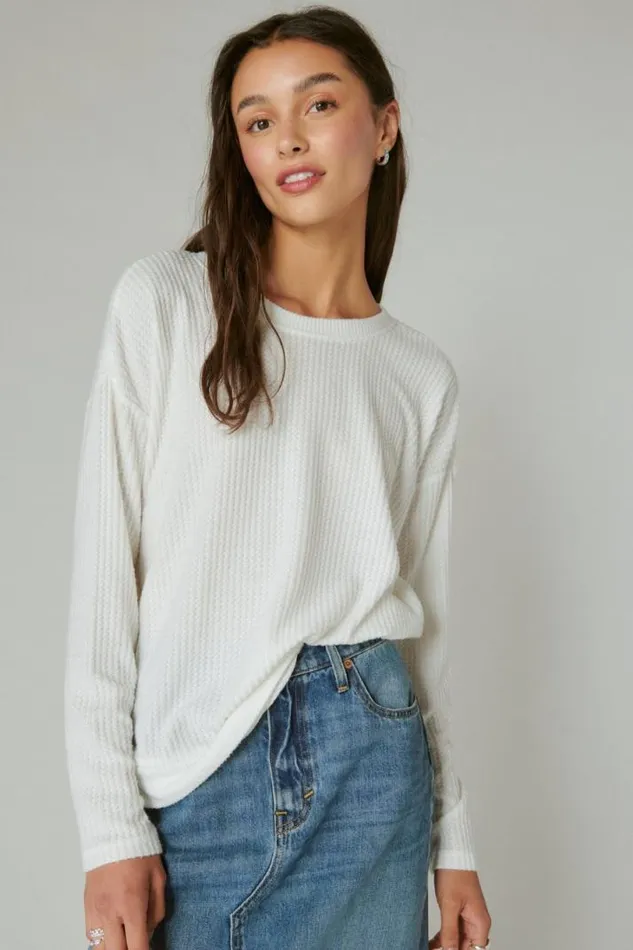 Women Lucky Brand Activewear Cloud Jersey Twist Back Top Whisper White