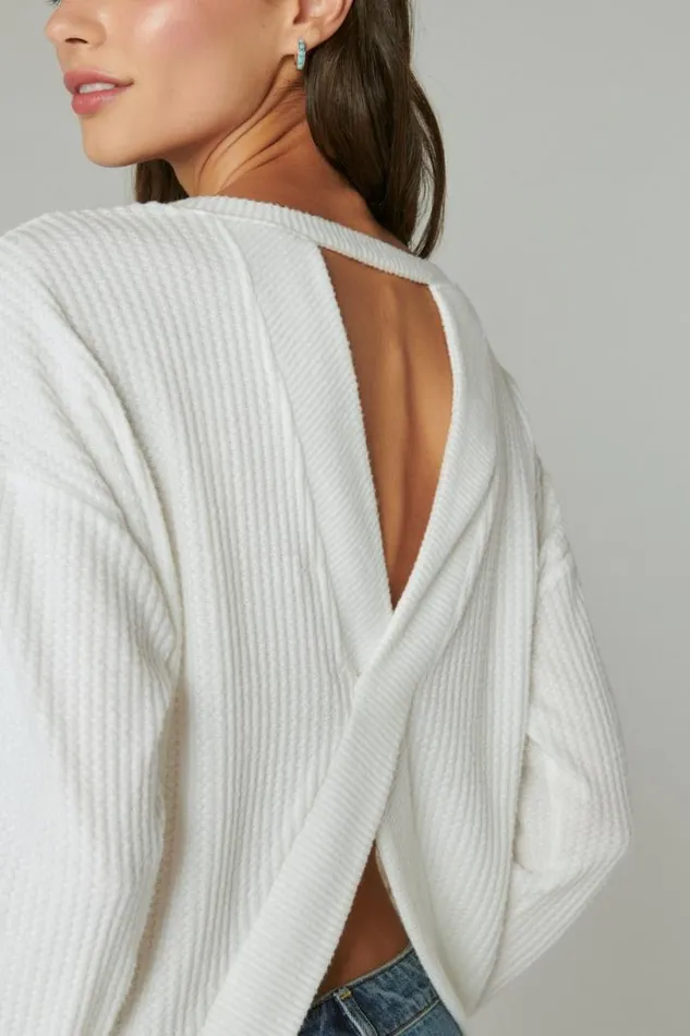 Women Lucky Brand Activewear Cloud Jersey Twist Back Top Whisper White