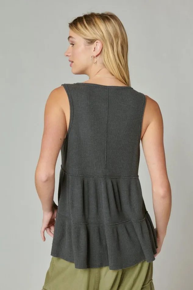 Women Lucky Brand All Tops Waffle Tunic Tank Jet Black