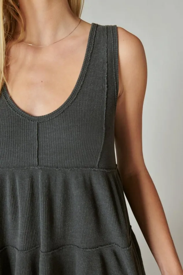 Women Lucky Brand All Tops Waffle Tunic Tank Jet Black