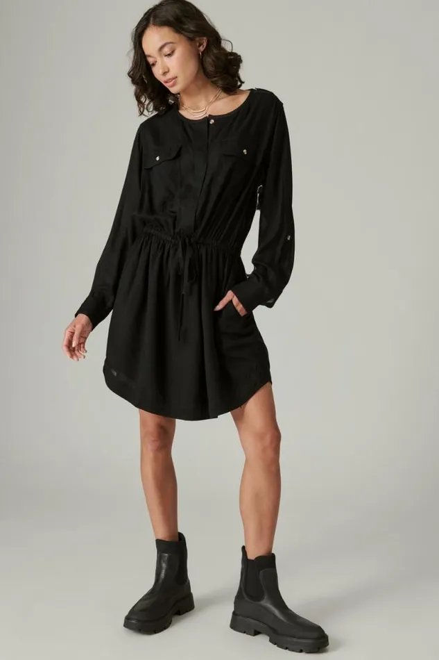Women Lucky Brand Dresses Relaxed Surplus Shirtdress Meteorite
