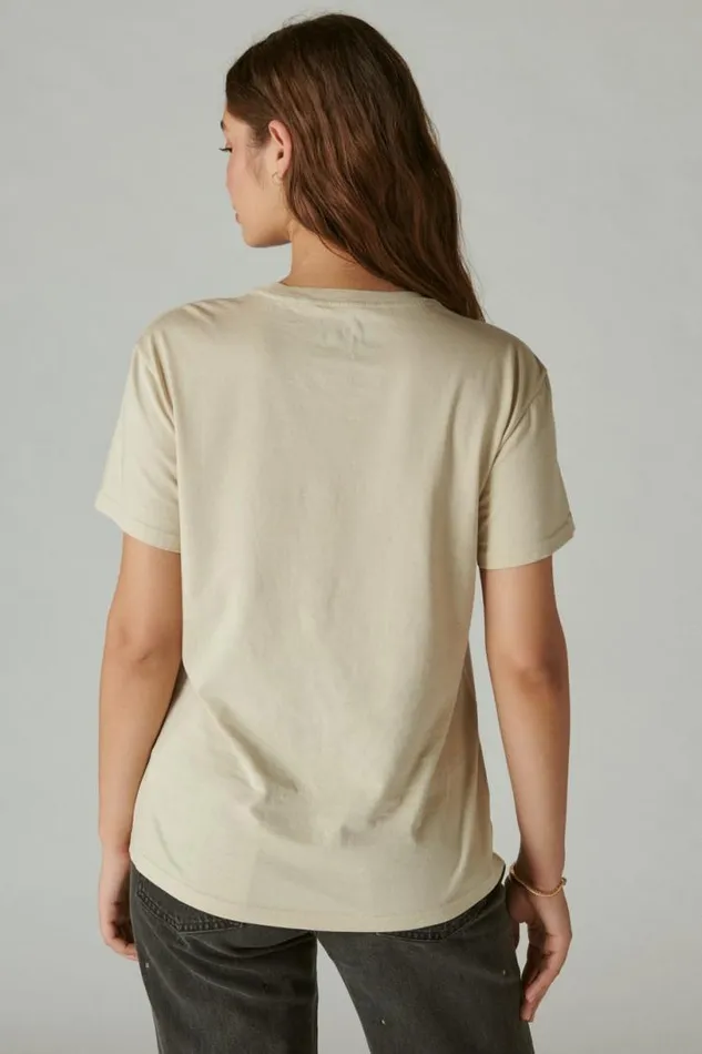 Women Lucky Brand Graphic Tees Back In Black Acdc Boyfriend Tee Gray Morn