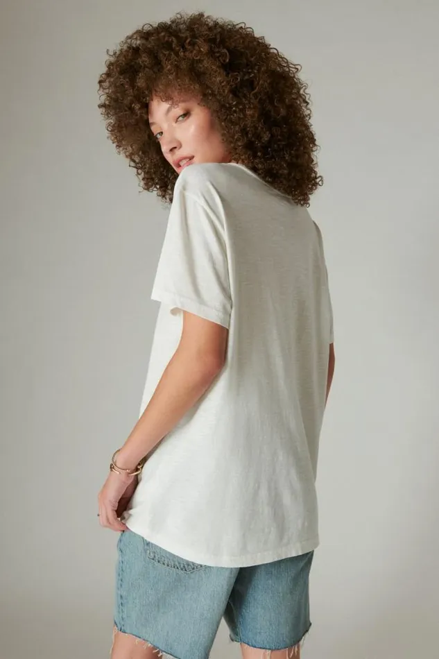 Women Lucky Brand Graphic Tees Fender Roses Boyfriend Tee Cloud Dancer