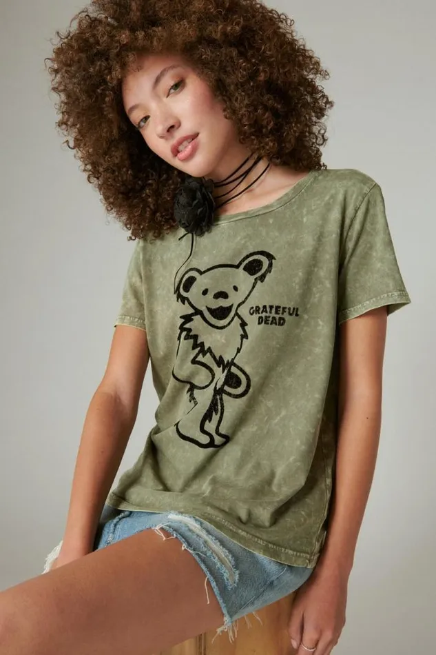 Women Lucky Brand Graphic Tees Grateful Dead Dancing Bear Laurel Wreath
