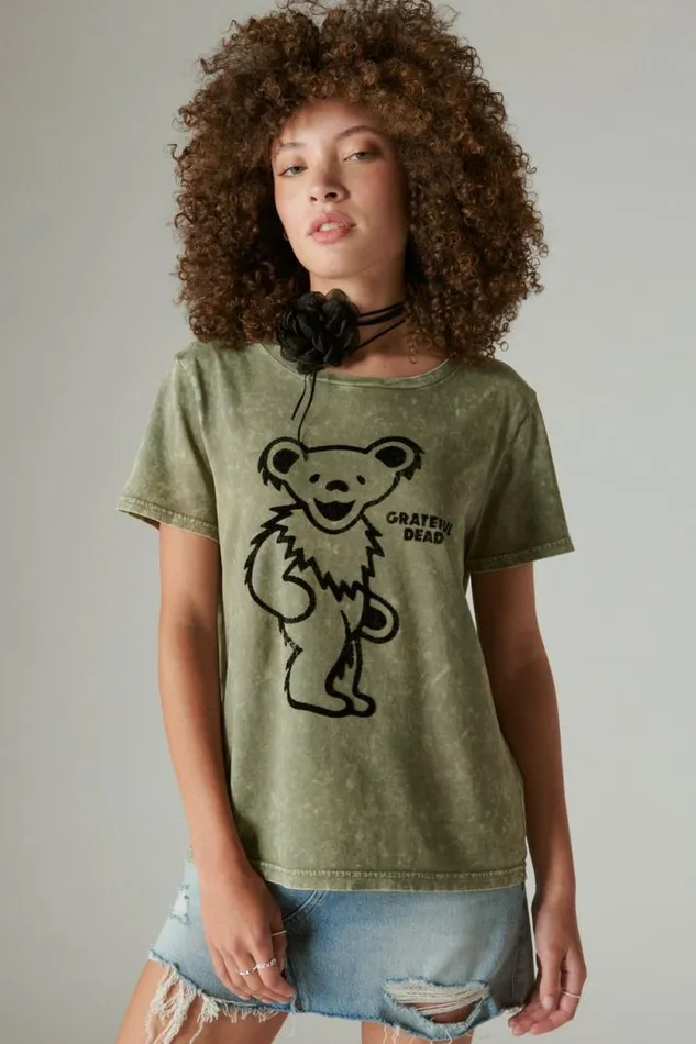 Women Lucky Brand Graphic Tees Grateful Dead Dancing Bear Laurel Wreath