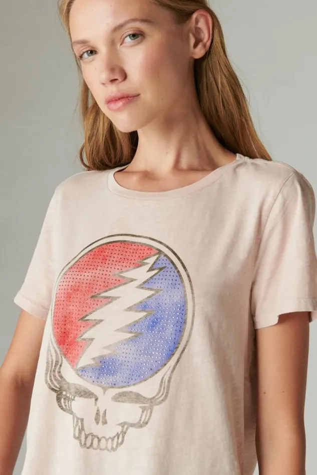 Women Lucky Brand Graphic Tees Grateful Dead Steal Your Face Peach Whip
