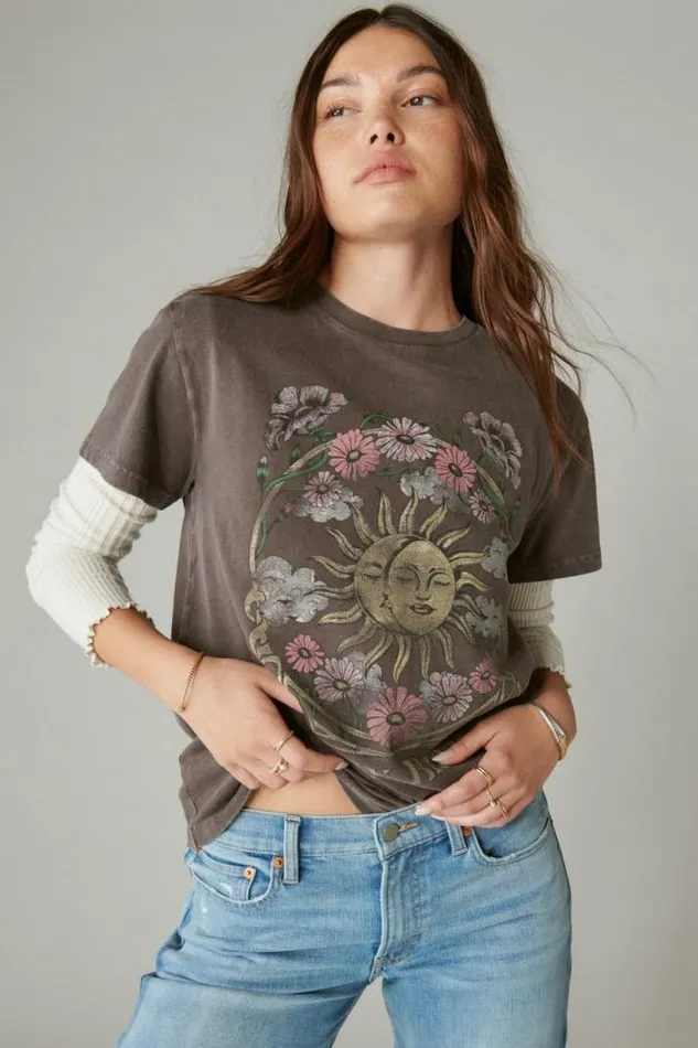 Women Lucky Brand Graphic Tees Lucky Celestial Frame Shale
