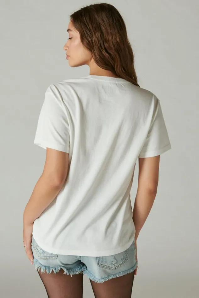 Women Lucky Brand Graphic Tees Mick Jagger Photo Boyfriend Tee Bright White