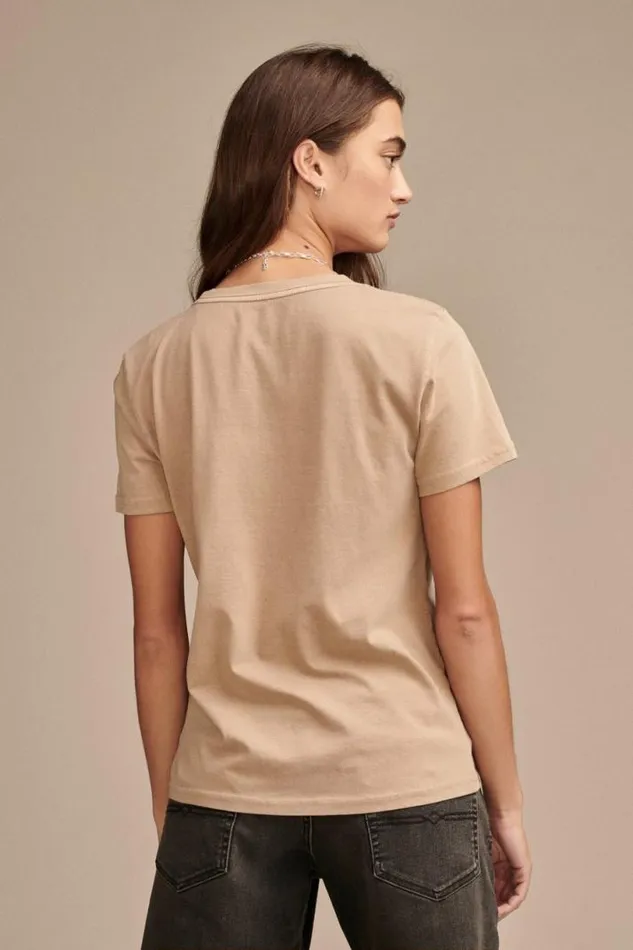 Women Lucky Brand Graphic Tees Multi Color Butterfly Classic Crew Light Taupe