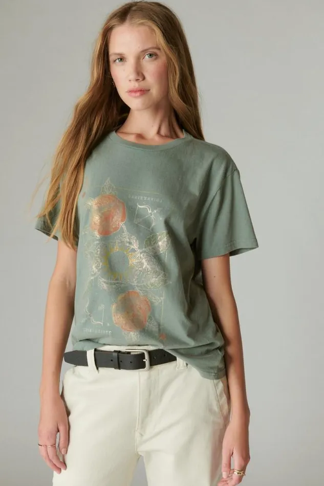 Women Lucky Brand Graphic Tees Sagittarius Boyfriend Tee Laurel Wreath