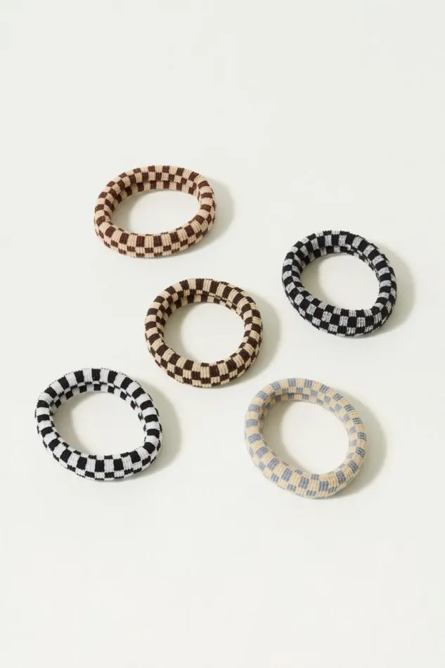 Women Lucky Brand Hair Accessories Checkered Hair Tie Set Dark Brown