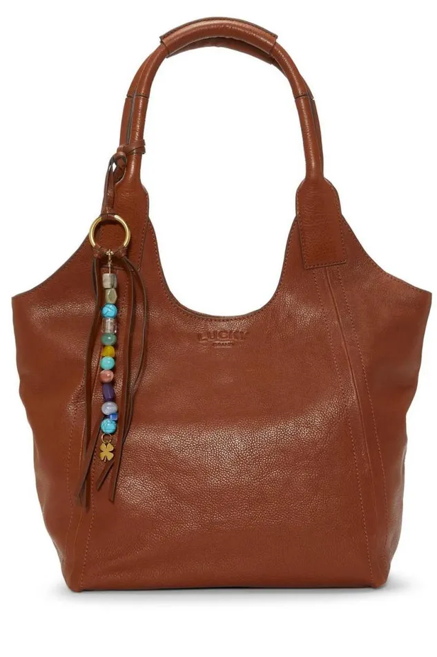 Women Lucky Brand Handbags Love Beaded Leather Tote Dark Brown