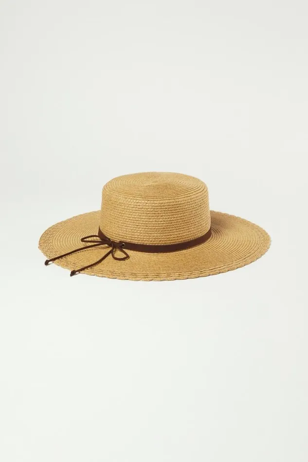 Women Lucky Brand Hats Woven Boater With Leather Tie Medium Brown Women Lucky Brand Hats Woven Boater With Leather Tie Medium Brown
