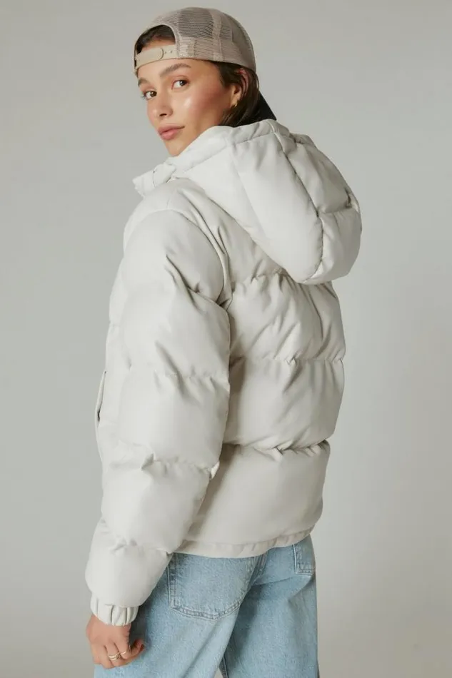 Women Lucky Brand Jackets and Outerwear Oversized Faux Leather Puffer Jacket White